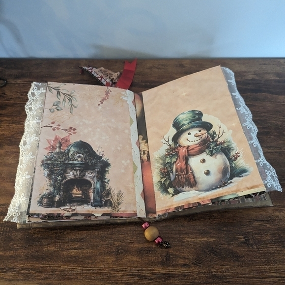 🌻Christmas Rustic Junk Journal-Handmade- Recycled Material-Snowman- Primitive - Picture 8 of 12